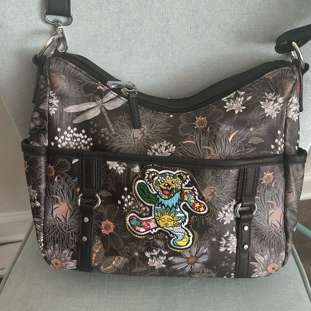 Greatful Dead Dancing Bear & Firefly Crossbody Purse = OOAK